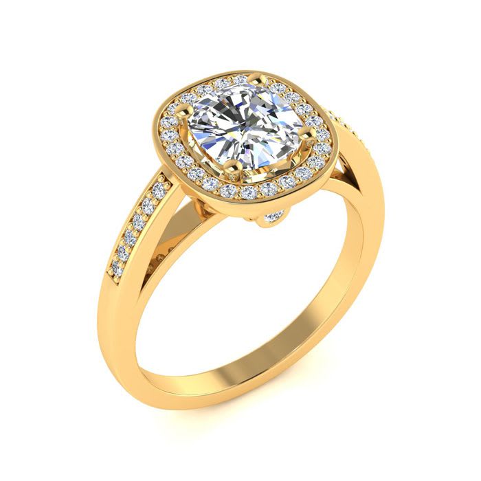 1 3/4 Carat Cushion Cut Halo Diamond Engagement Ring In 14 Karat Yellow Gold