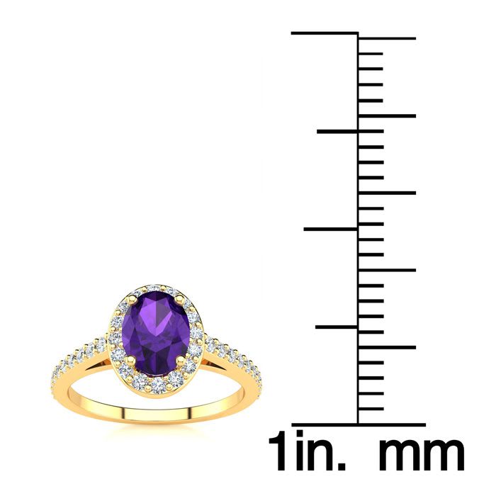 1 Carat Oval Shape Amethyst and Halo Diamond Ring In 14 Karat Yellow Gold