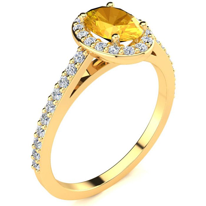 1 Carat Oval Shape Citrine and Halo Diamond Ring In 14 Karat Yellow Gold