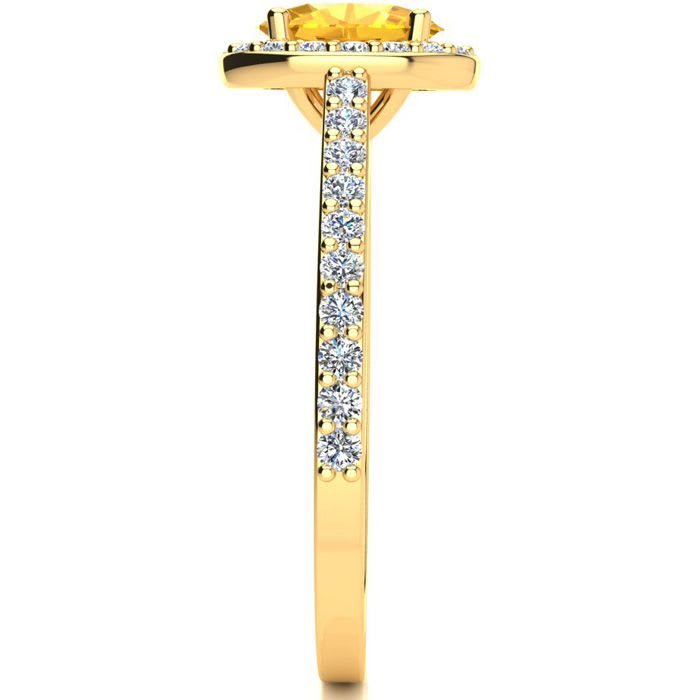 1 Carat Oval Shape Citrine and Halo Diamond Ring In 14 Karat Yellow Gold