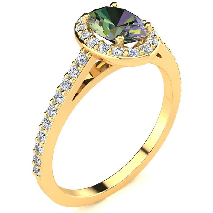 1 Carat Oval Shape Mystic Topaz Ring With Diamond Halo In 14 Karat Yellow Gold