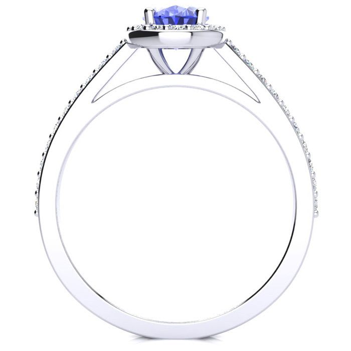 1 1/4 Carat Oval Shape Tanzanite and Halo Diamond Ring In 14 Karat White Gold