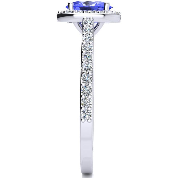 1 1/4 Carat Oval Shape Tanzanite and Halo Diamond Ring In 14 Karat White Gold
