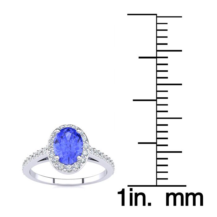 1 1/4 Carat Oval Shape Tanzanite and Halo Diamond Ring In 14 Karat White Gold