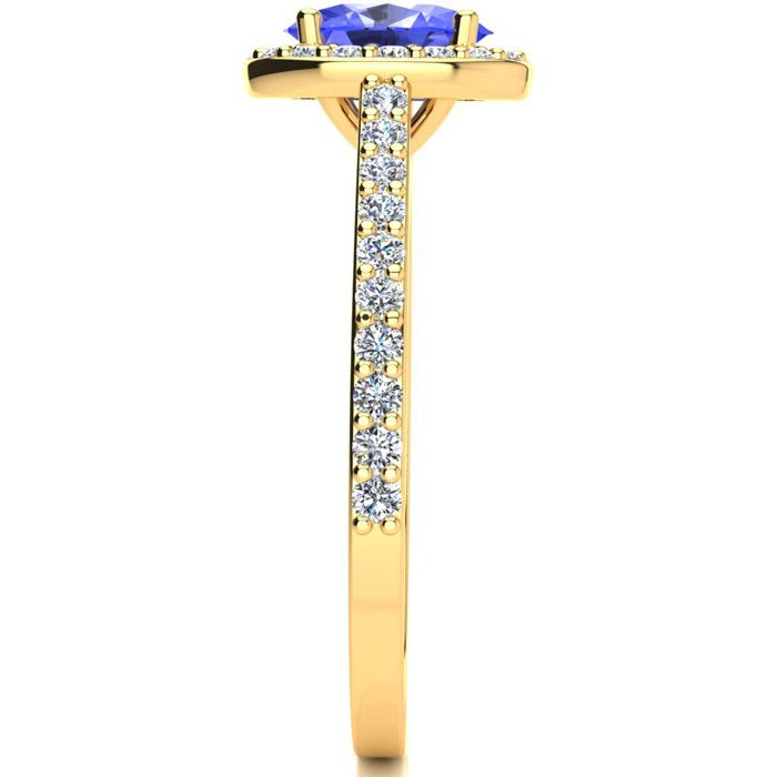 1 1/4 Carat Oval Shape Tanzanite and Halo Diamond Ring In 14 Karat Yellow Gold