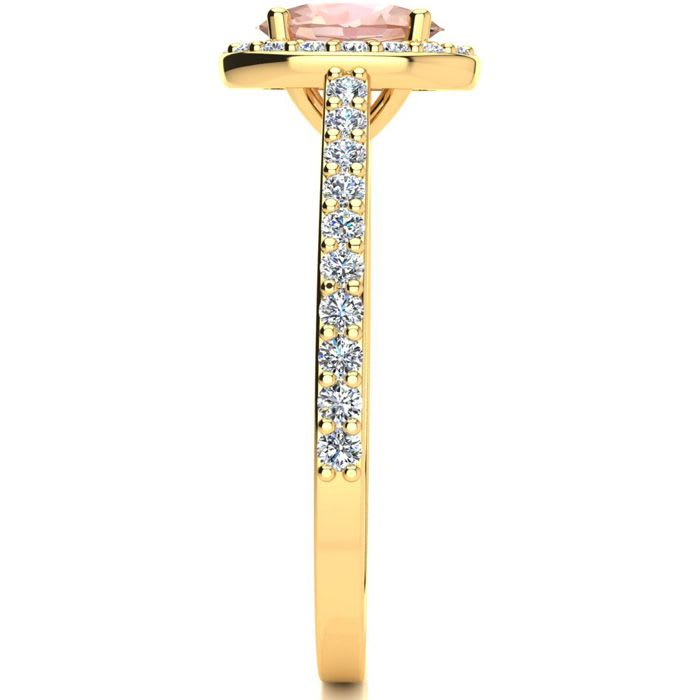 1 Carat Oval Shape Morganite and Halo Diamond Ring In 14 Karat Yellow Gold