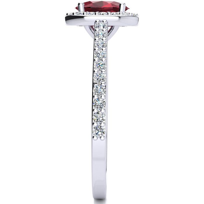 1 1/4 Carat Oval Shape Ruby and Halo Diamond Ring In 14 Karat White Gold