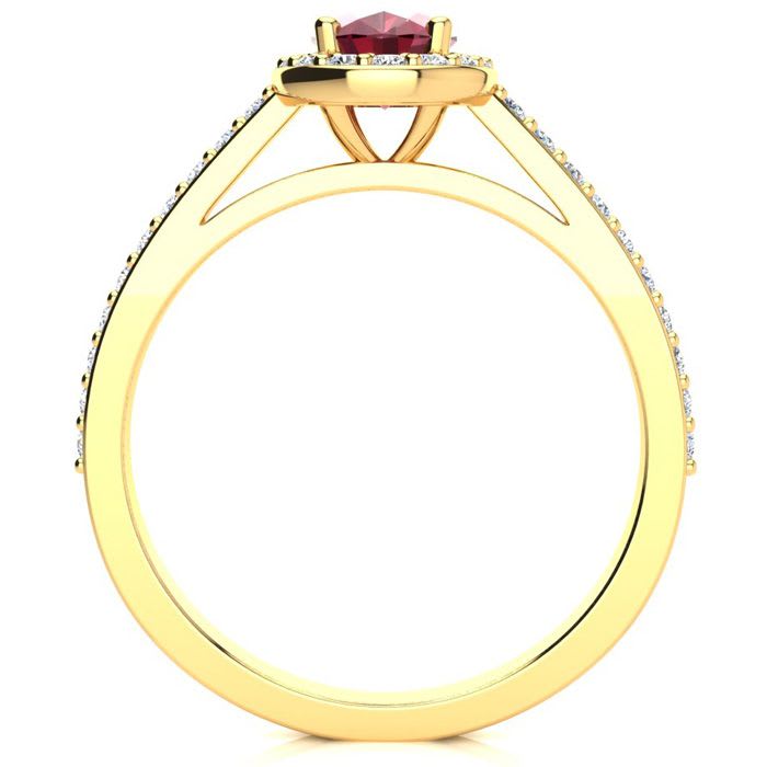 1 1/4 Carat Oval Shape Ruby and Halo Diamond Ring In 14 Karat Yellow Gold