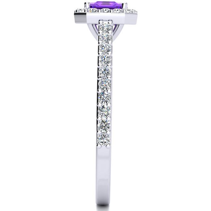 1 1/4 Carat Amethyst and Halo Diamond Ring In 14 Karat White Gold
