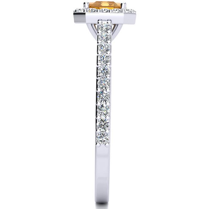 1 1/4 Carat Citrine and Halo Diamond Ring In 14 Karat White Gold
