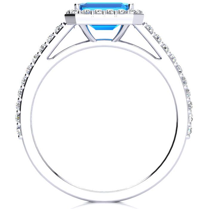 1 1/2 Carat Blue Topaz and Halo Diamond Ring In 14 Karat White Gold