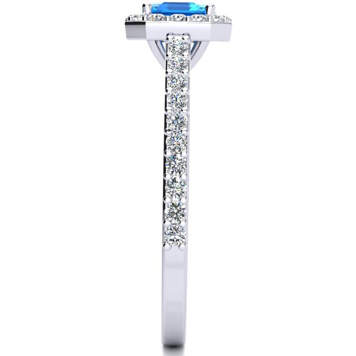 1 1/2 Carat Blue Topaz and Halo Diamond Ring In 14 Karat White Gold
