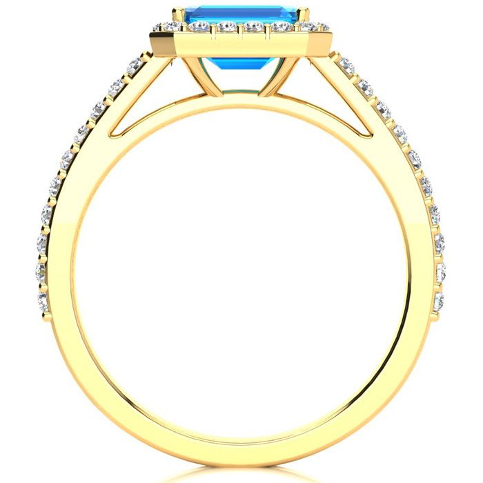 1 1/2 Carat Blue Topaz and Halo Diamond Ring In 14 Karat Yellow Gold