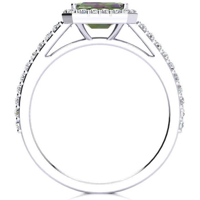 1-1/4 Carat Octagon Shape Mystic Topaz Ring With Diamond Halo In 14 Karat White Gold