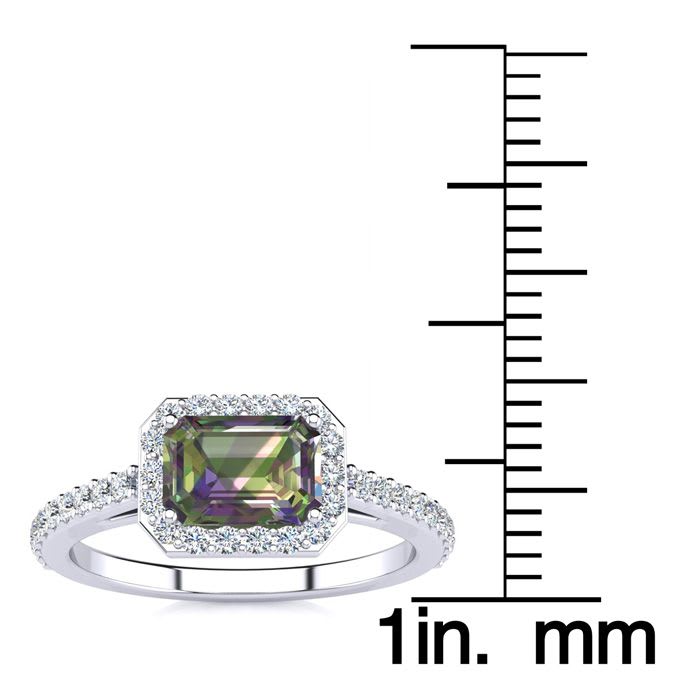 1-1/4 Carat Octagon Shape Mystic Topaz Ring With Diamond Halo In 14 Karat White Gold