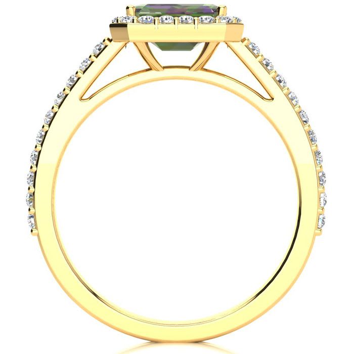 1-1/4 Carat Octagon Shape Mystic Topaz Ring With Diamond Halo In 14 Karat Yellow Gold
