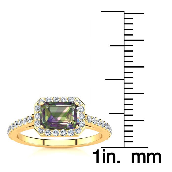 1-1/4 Carat Octagon Shape Mystic Topaz Ring With Diamond Halo In 14 Karat Yellow Gold