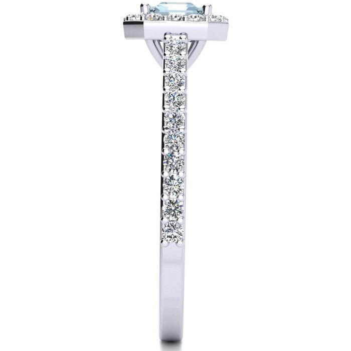 Aquamarine Ring: Aquamarine Jewelry: 1 1/4 Carat Aquamarine and Halo Diamond Ring In 14 Karat White Gold