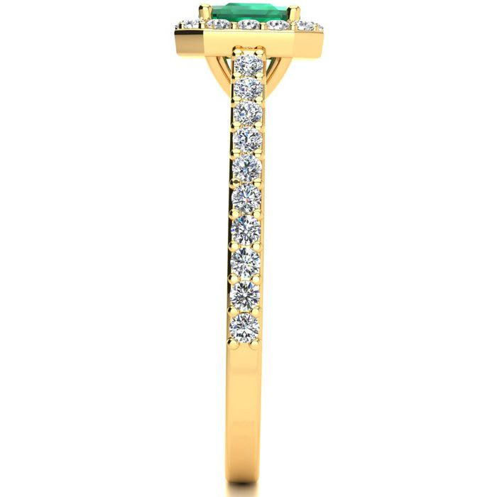 1 1/4 Carat Emerald and Halo Diamond Ring In 14 Karat Yellow Gold