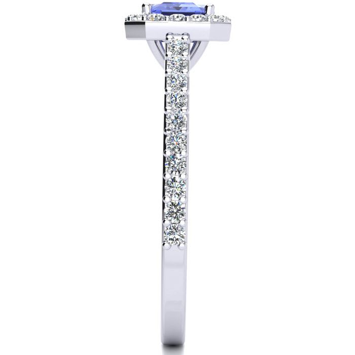1 1/2 Carat Tanzanite and Halo Diamond Ring In 14 Karat White Gold