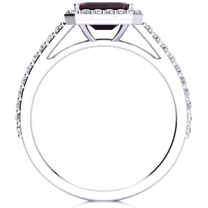 Garnet Ring: Garnet Jewelry: 1 1/2 Carat Garnet and Halo Diamond Ring In 14 Karat White Gold