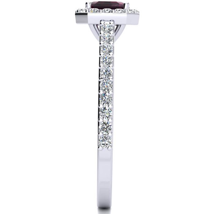 Garnet Ring: Garnet Jewelry: 1 1/2 Carat Garnet and Halo Diamond Ring In 14 Karat White Gold