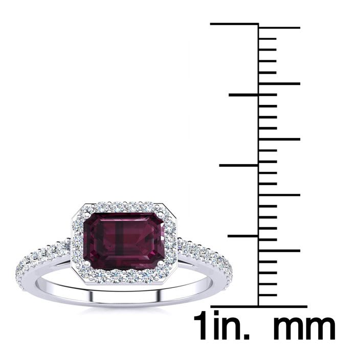 Garnet Ring: Garnet Jewelry: 1 1/2 Carat Garnet and Halo Diamond Ring In 14 Karat White Gold