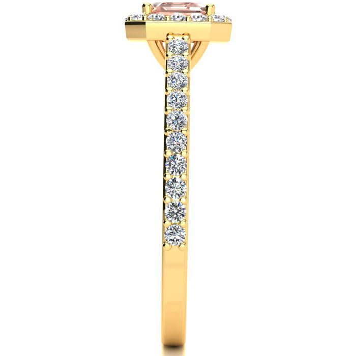 1-1/4 Carat Morganite and Halo Diamond Ring In 14 Karat Yellow Gold