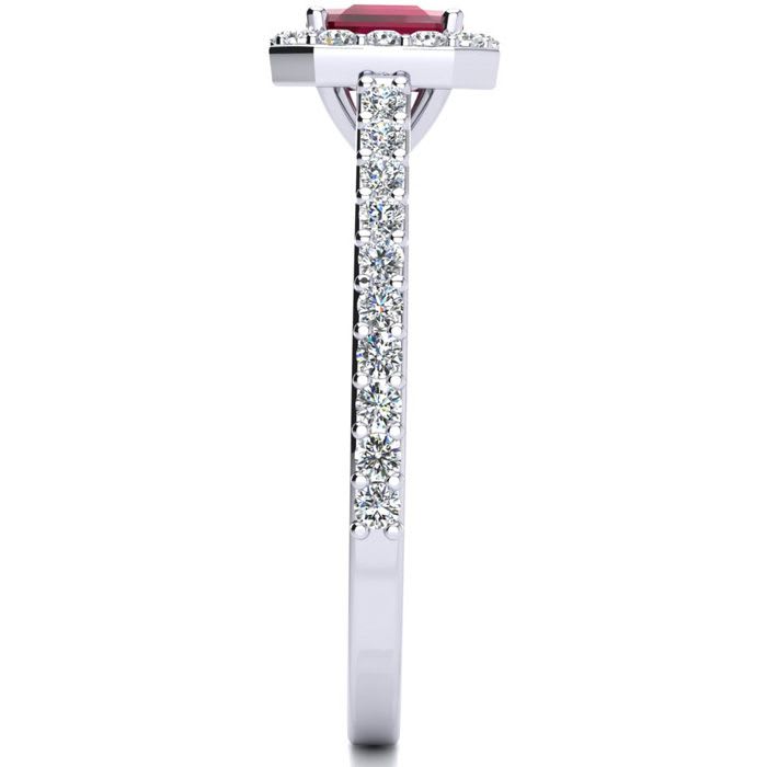 1 1/3 Carat Ruby and Halo Diamond Ring In 14 Karat White Gold