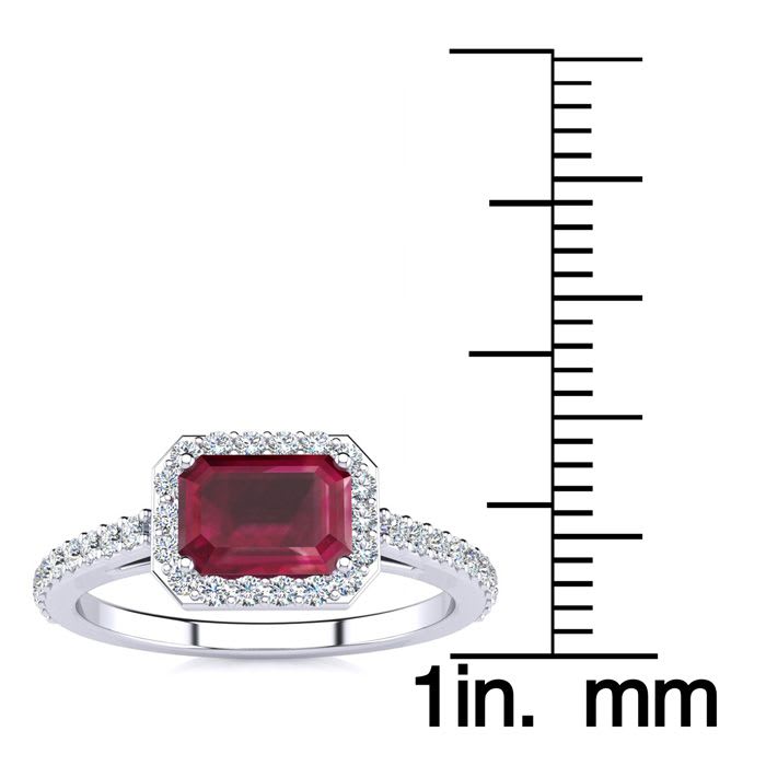 1 1/3 Carat Ruby and Halo Diamond Ring In 14 Karat White Gold