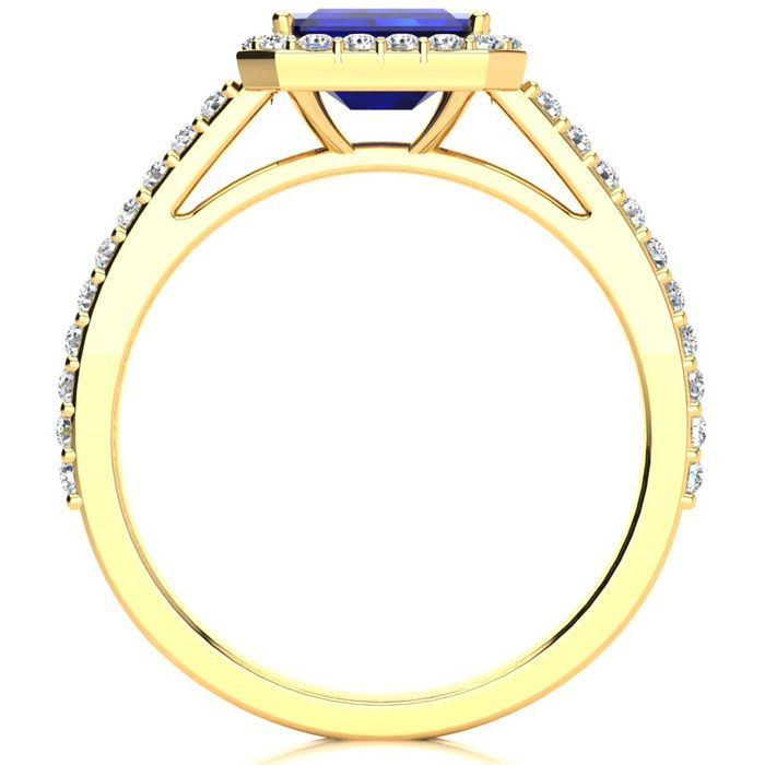 1 1/2 Carat Sapphire and Halo Diamond Ring In 14 Karat Yellow Gold
