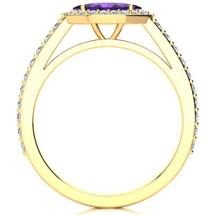 3/4 Carat Marquise Shape Amethyst and Halo Diamond Ring In 14 Karat Yellow Gold