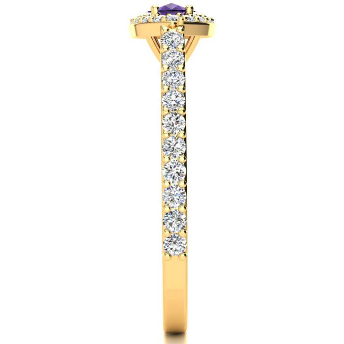 3/4 Carat Marquise Shape Amethyst and Halo Diamond Ring In 14 Karat Yellow Gold