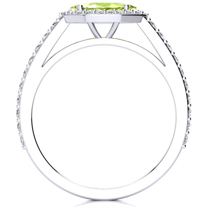 3/4 Carat Marquise Shape Peridot and Halo Diamond Ring In 14 Karat White Gold
