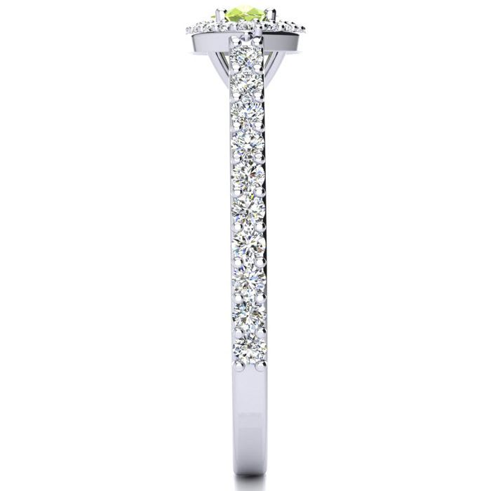 3/4 Carat Marquise Shape Peridot and Halo Diamond Ring In 14 Karat White Gold