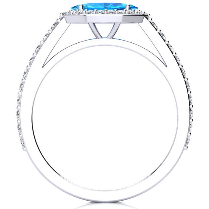 1 Carat Marquise Shape Blue Topaz and Halo Diamond Ring In 14 Karat White Gold