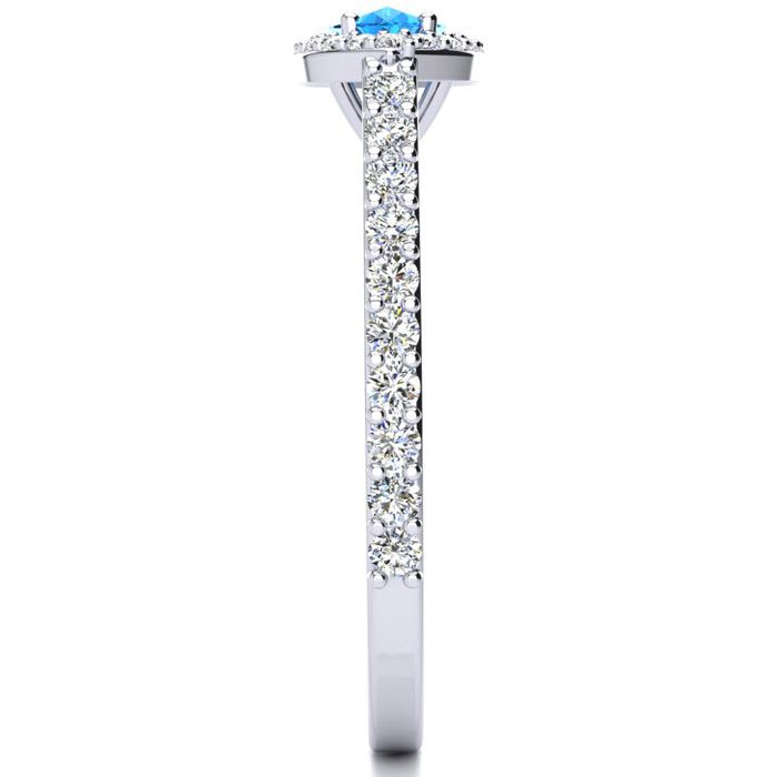 1 Carat Marquise Shape Blue Topaz and Halo Diamond Ring In 14 Karat White Gold