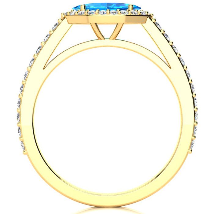 1 Carat Marquise Shape Blue Topaz and Halo Diamond Ring In 14 Karat Yellow Gold
