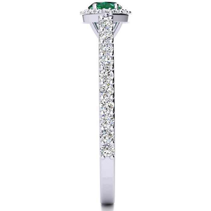 3/4 Carat Marquise Shape Emerald and Halo Diamond Ring In 14 Karat White Gold