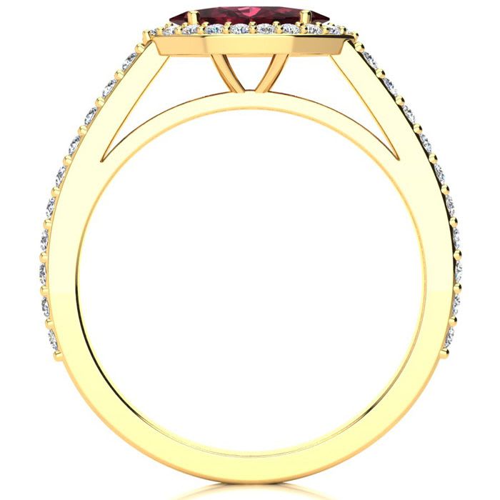 Garnet Ring: Garnet Jewelry: 1 Carat Marquise Shape Garnet and Halo Diamond Ring In 14 Karat Yellow Gold