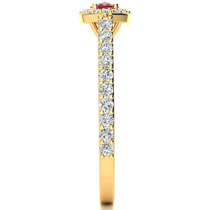 1 Carat Marquise Shape Ruby and Halo Diamond Ring In 14 Karat Yellow Gold