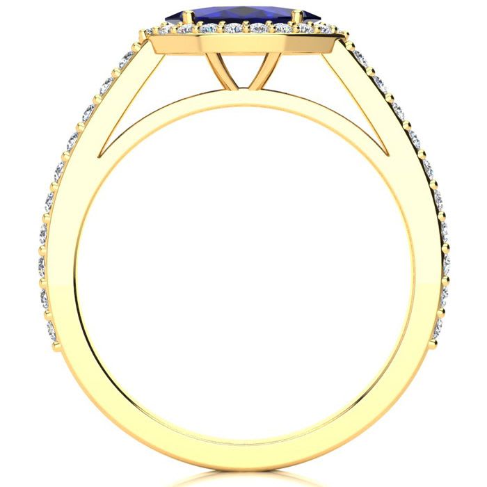 1 Carat Marquise Shape Sapphire and Halo Diamond Ring In 14 Karat Yellow Gold