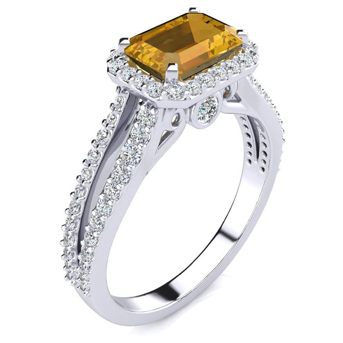 1 1/3 Carat Antique Citrine and Halo Diamond Ring In 14 Karat White Gold