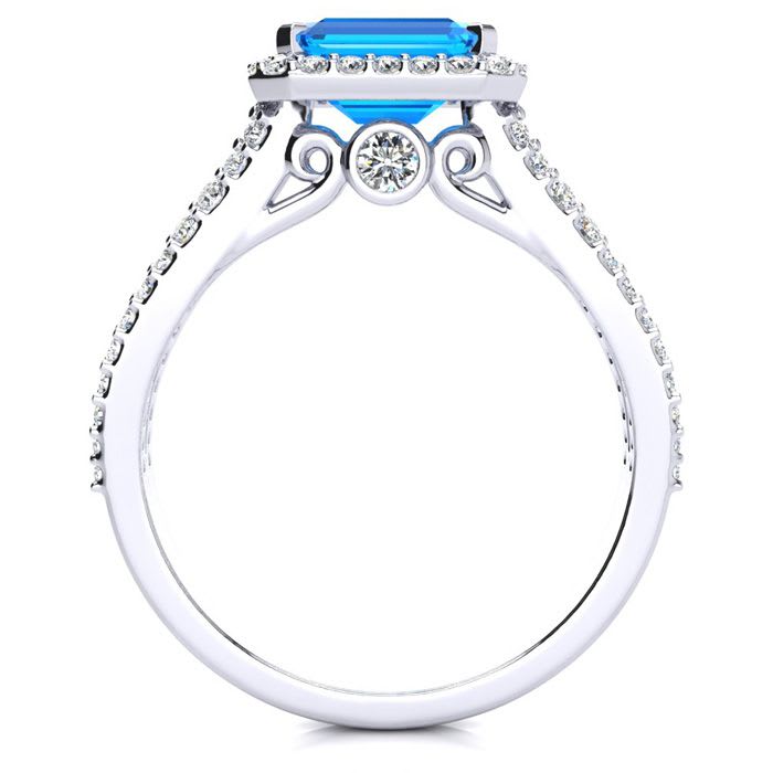 1 1/2 Carat Antique Blue Topaz and Halo Diamond Ring In 14 Karat White Gold