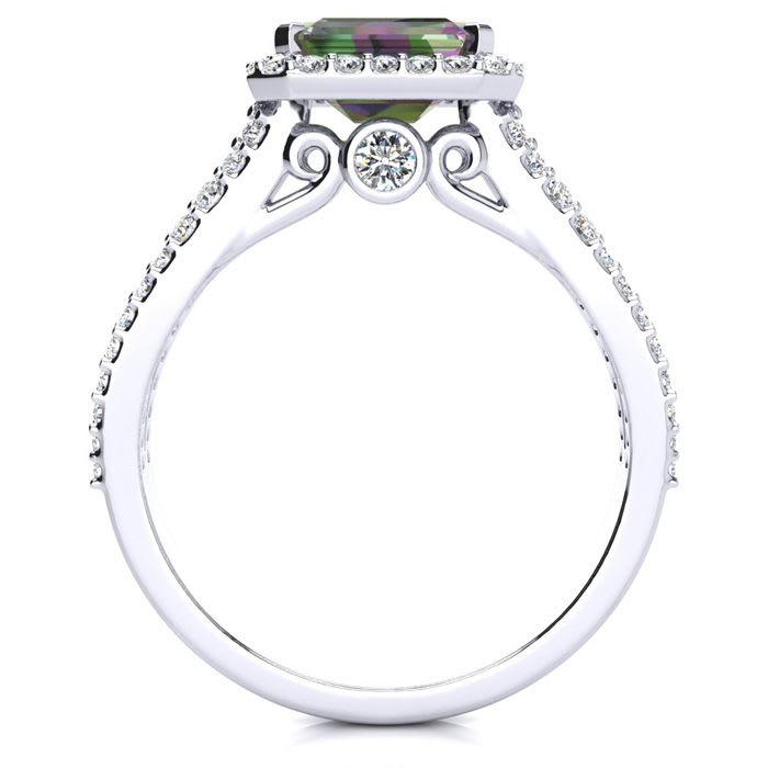1-1/3 Carat Octagon Shape Mystic Topaz Ring With Diamond Halo In 14 Karat White Gold