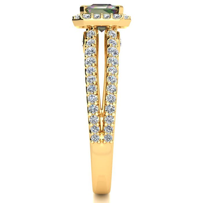 1-1/3 Carat Octagon Shape Mystic Topaz Ring With Diamond Halo In 14 Karat Yellow Gold