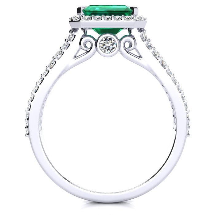 1 1/3 Carat Antique Emerald and Halo Diamond Ring In 14 Karat White Gold