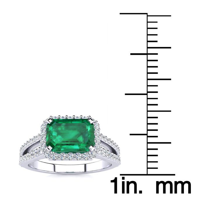 1 1/3 Carat Antique Emerald and Halo Diamond Ring In 14 Karat White Gold