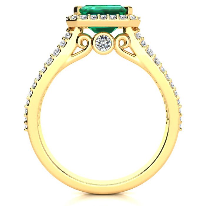 1 1/3 Carat Antique Emerald and Halo Diamond Ring In 14 Karat Yellow Gold