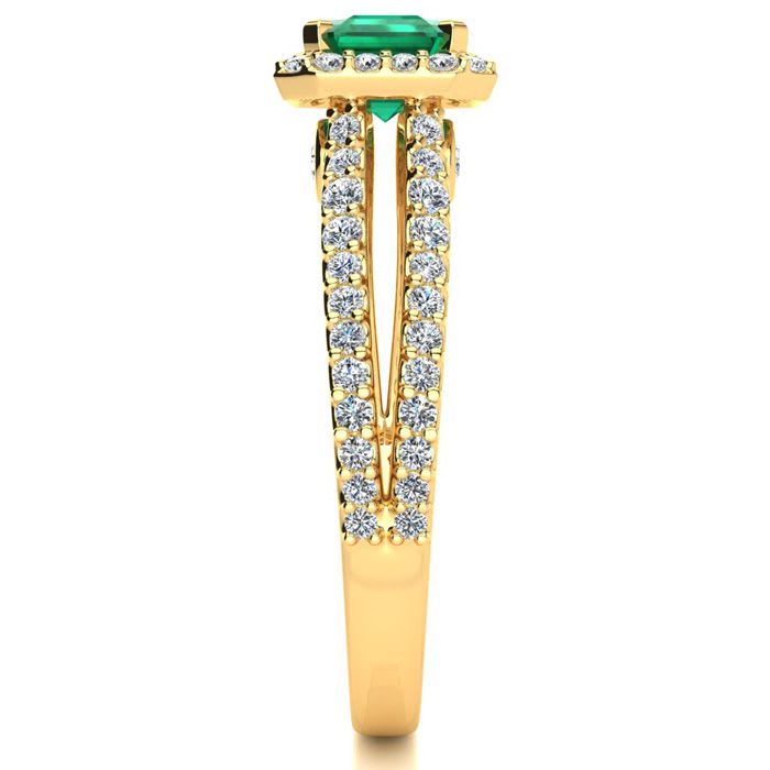 1 1/3 Carat Antique Emerald and Halo Diamond Ring In 14 Karat Yellow Gold